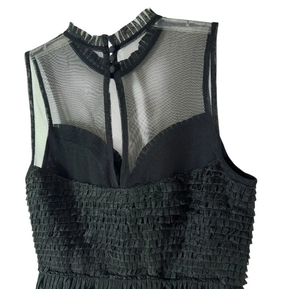 Free People Black Mesh Pleated Ruffle Tiered Mini Cocktail Party Dress Size 0 - Picture 8 of 12